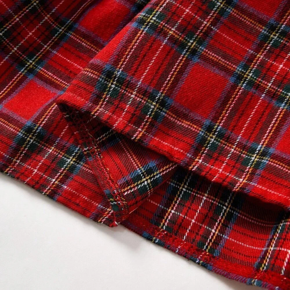 Multicolor Casual Women's Fitted Long Sleeve Jumpsuit & Plaid Skirt Christmas - Picture 7 of 8